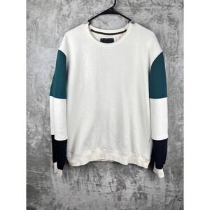 Ricky Singh Cactus Man Mens Large Colorblock Crewneck Sweatshirt White Teal Navy